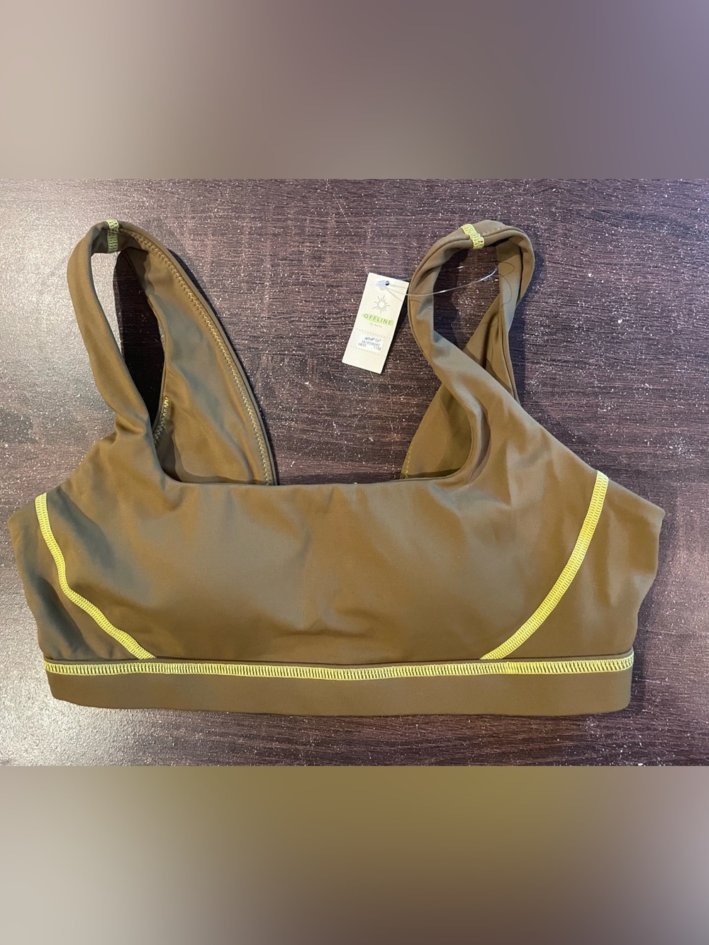 Olive Green Sports Bra with Yellow Trim - Women Intimates & Sleepwear